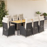 VidaXL Set mobilier de grădină cu perne, 9 piese, negru, poliratan