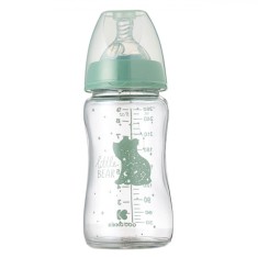 Biberon Sticlă Kikka Boo, Ursuleț, Tetină Silicon, Verde Menta, Capacitate 260ml
