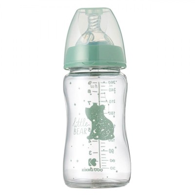 Biberon Sticlă Kikka Boo, Ursuleț, Tetină Silicon, Verde Menta, Capacitate 260ml foto