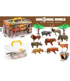 Set 9 Figurine Animale Savana cu Copaci si Carti, Servietă Plastic, Varsta 3 ani+