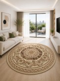 Covor Rotund Lotos 539-100, Marime 100 x 100 cm, Bej, Crem, Inaltime Fir 8 mm, Antialergic, Polipropilena, Living, Dormitor, Sufragerie, Birou