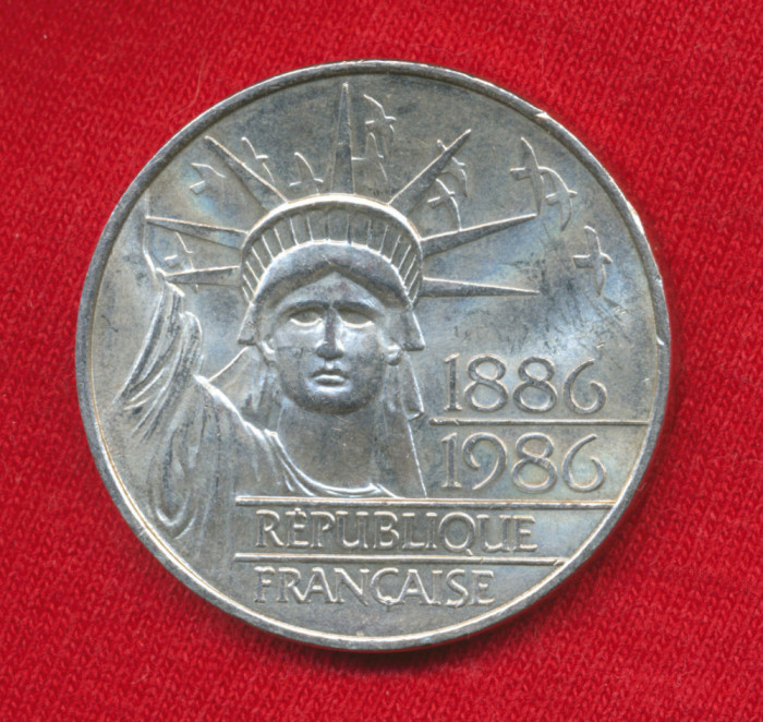 Centenarul Statuii Libertăţii 1886-1986, 100 franci Franţa, 15 g ag 950 moneda 1