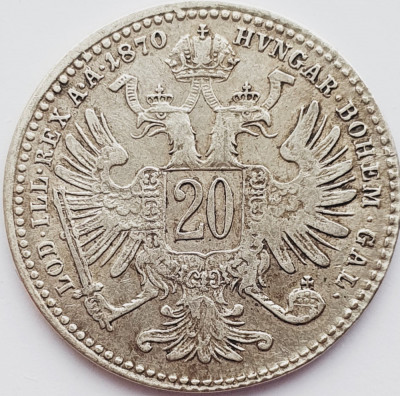 336 Austria 20 Kreuzer 1870 Franz Joseph I km 2212 argint foto