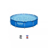 Piscina Cadru Metalic Bestway Steel Pro, 366x76 cm, Rotunda, cu filtru, albastru