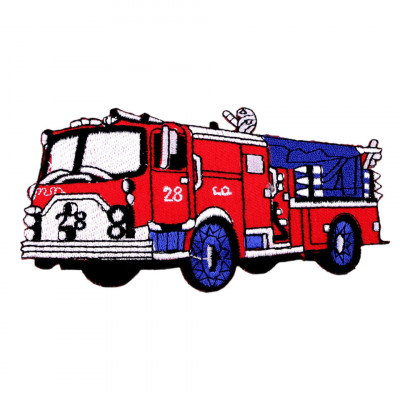 Aplicatie textila termoadeziva, 11.5 x 6 cm, Masina de pompieri rosu albastru foto