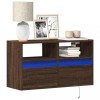 Comoda TV Perete Gossi, Stejar Maro, 80 cm, cu LED RGB, 2 Sertare, 2 Compartimente, Economie Spatiu, Design Modern