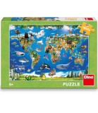 Puzzle pentru Copii Hartă a Lumii cu Animale 100 XL Piese