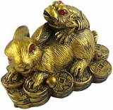 Statueta Feng Shui Iepure cu broasca raioasa pe monede 4,5 cm, model Q37
