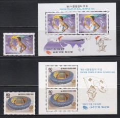 Coreea de Sud 1988 - Jocurile Olimpice - Seul, Serie + 2 Colite, MNH