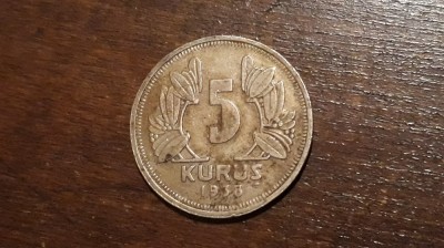 Turcia - 5 kurus 1938. foto