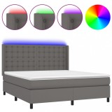 Cumpara ieftin Pat cu arcuri, saltea si LED, gri, 160x200 cm, piele ecologica