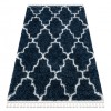 Covor UNION 3488 marocani Trellis albastru si cremă Franjuri shaggy pletos, 120x170 cm, Dreptunghi, Polipropilena
