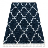 Covor UNION 3488 marocani Trellis albastru si cremă Franjuri shaggy pletos, 160x220 cm