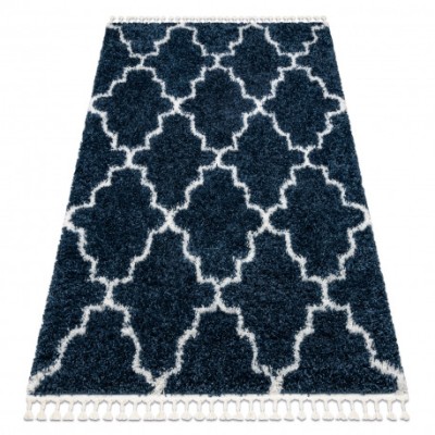 Covor UNION 3488 marocani Trellis albastru si cremă Franjuri shaggy pletos, 120x170 cm foto
