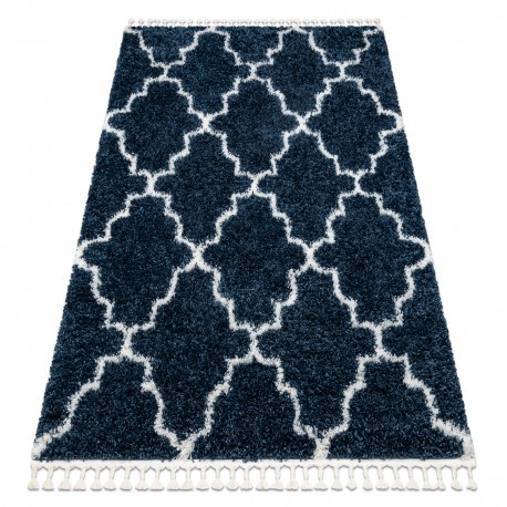 Covor UNION 3488 marocani Trellis albastru si cremă Franjuri shaggy pletos, 120x170 cm