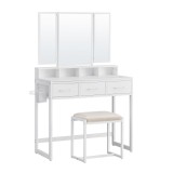 Masa Toaleta Machiaj Artool Alba cu Oglinzi, Taburet &amp; 3 Sertare, 90x40x141cm. Birou Dormitor Scandinav cu Spatiu Depozitare Bijuterii