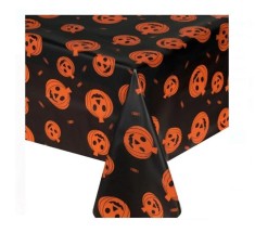 Fata de masa de petrecere Jumbo, neagra cu dovleci portocalii, 178x132cm