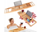 Raft pentru cada din bambus ecologic, organizator pentru accesorii de baie, reglabil 75-112 cm