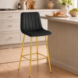 Scaun de bucatarie/bar, Artool, Pozza, catifea neagra, picioare metal auriu, 43.5x49x102 cm