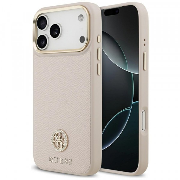 Husa MagSafe pentru Apple iPhone 17 Pro Max, Guess, Grained Strass Logo, Roz