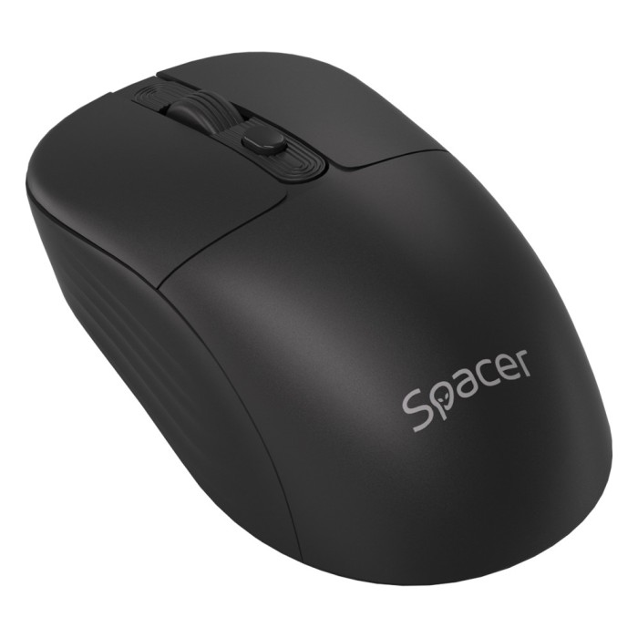 MOUSE Spacer, PC sau NB, wireless, 2.4GHz + Bluetooth 5.2, optic, max.1600 dpi, butoane/scroll 4/1,buton ON/OFF, click silentios S/D, negru,baterie AA