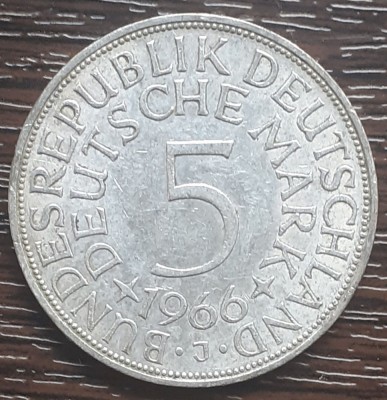 (A859) MONEDA DIN ARGINT GERMANIA - 5 MARK 1966, LIT J, 11,2 GRAME. PURITATE 625 foto