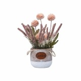 Aranjament floral, in ghiveci din ceramica, H27 crizantema si lavanda, culoare somon / ZTS 8054