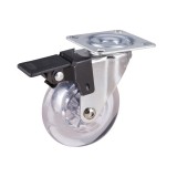 Roata Mobila Pivotanta cu Flansa PP Transparent, Cu Frana / 75Mm, 50Kg - 4Buc