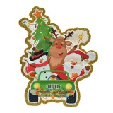 Autocolant Decorativ 3D Mos Craciun in Masina, Multicolor, 15x19cm, Cu Detalii Stralucitoare, Oem