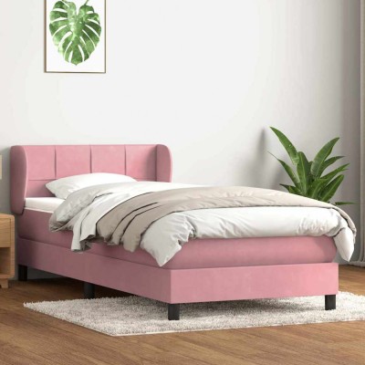 vidaXL Pat box spring cu saltea, roz, 80x220 cm, catifea 3317552 foto