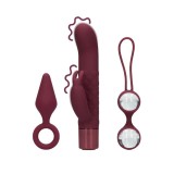 Set jucării LOVELINE (S)Explore Toy Kit For Her, cutie cadou cu vibrator rabbit mini, plug anal și bile kegel, culoare roșu