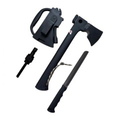 Topor tactic de vanatoare cu amnar,cutit si fluier, DEPOX&reg;, 35,5 cm, teaca inclusa