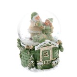 Decoratiune glob cu Mos Craciun si copil 9.5 cm