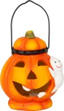 Decoratiune Halloween cu dovleac LED din teracota MagicHome, 10 cm