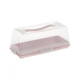 Cutie depozitare prajituri, dreptunghiulara, din plastic, cu maner si capac, 35.5x15x14 cm