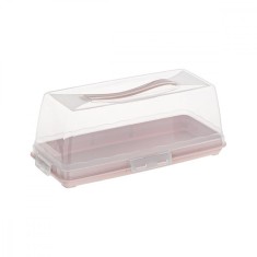 Cutie depozitare prajituri, dreptunghiulara, din plastic, cu maner si capac, 35.5x15x14 cm