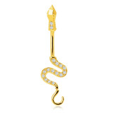 Piercing din aur de 14K pentru buric - șarpe ondulat strălucitor, coadă &icirc;mpodobită cu zirconii strălucitoare