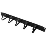 PANOU gestionare cabluri 1U pentru rack 19, 5 inele de metal pentru prinderea cablurilor, Black