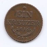 Austria 1 Kreuzer 1816 - Francisc I, Cupru, 26,6 mm, cod OVM, KM-2113
