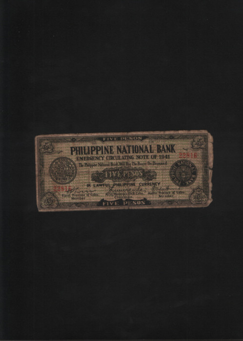 Rar! Filipine Cebu 5 pesos 1941 seria22816