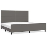 Cumpara ieftin Cadru de pat cu tablie, gri, 200x200 cm, piele ecologica