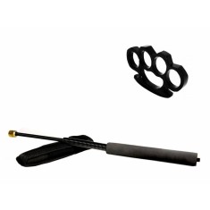 Set baston telescopic flexibil negru 47 cm + box negru 1 cm grosime