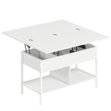HOMCOM Masă de cafea ridicabilă și extensibilă, masă de living cu compartiment ascuns rafturi deschise, 98x49x55cm, alb | Aosom Romania