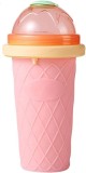 Pahar pentru Facut Slushy, MilkShake si Suc Inghetat, Compatibil Congelator, 250ml cu Lingura si Pai 2in1, Silicon Premium, Roz, CBD CORAL BEST DEALS