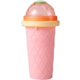 Pahar pentru Facut Slushy, MilkShake si Suc Inghetat, Compatibil Congelator, 250ml cu Lingura si Pai 2in1, Silicon Premium, Roz, CBD CORAL BEST DEALS