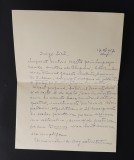Scrisoare scrisa si semnata olograf de actorul Stefan Braborescu(1871-1954); adresantul este marele regizor Sica Alexandrescu