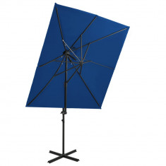 vidaXL Umbrelă suspendată cu înveliș dublu, albastru azuriu 250x250 cm