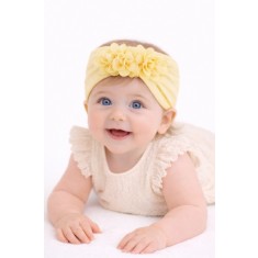 Bentita lata galben pal pentru fetite cu floricele aplicate