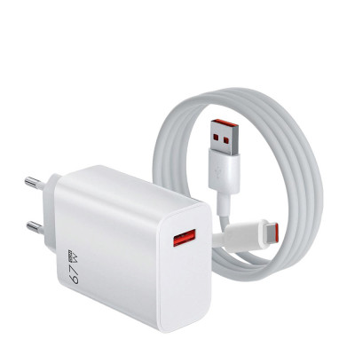 Adaptor Quick Charge 67W cu cablu tip C inclus, tehnologie GaN, compatibil cu Xiaomi, Huawei, IPhone, Samsung, tableta, alb foto