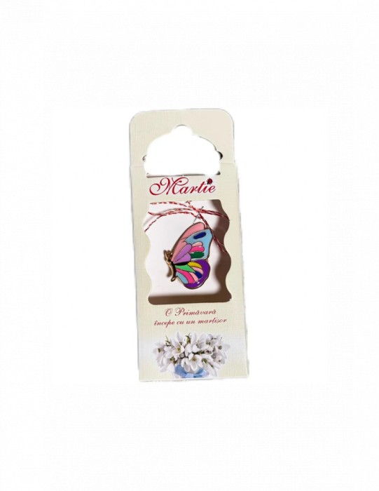 Martisor tip brosa cu model fluturas colorat pentru 1 si 8 martie